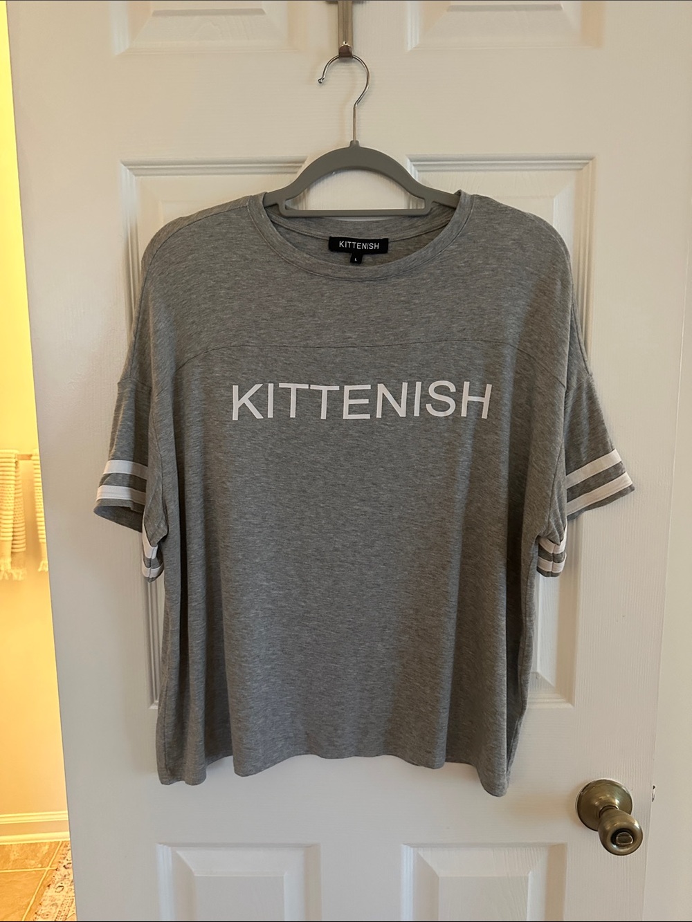 Kittenish Gray Logo Tee with White Stripes